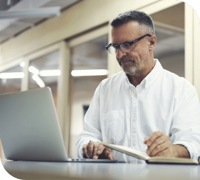 Man working on laptop.